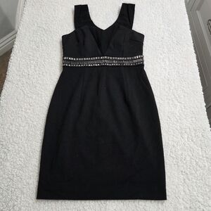 Esley Elegant Black Mini Dress with‎ Metallic Trim Small Party